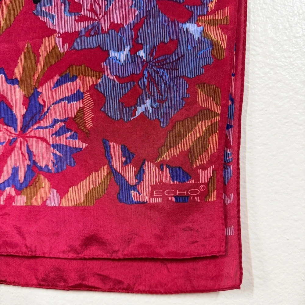 Echo Scarf Women's Burgundy Red Floral Oblong Silk Lightweight Classic